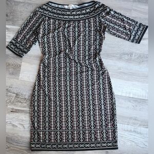 Max Studio Geometric Print Boat Neck Work Dress Business Casual Chic